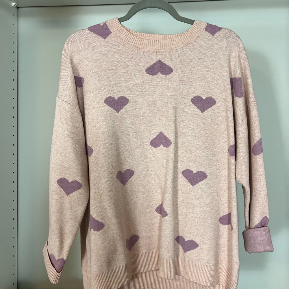 Heart Patterned Pink and Purple Sweater